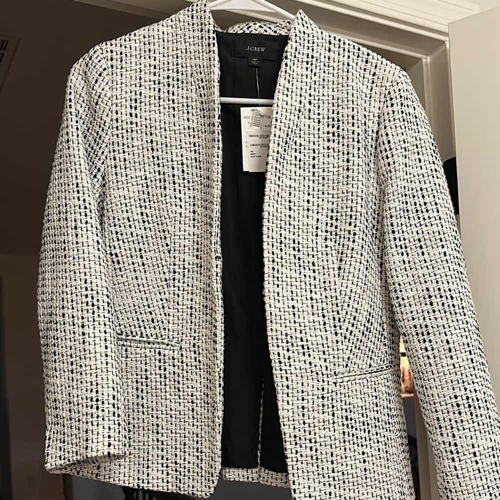 J. Crew Black and White Blazer with Textured Check Design